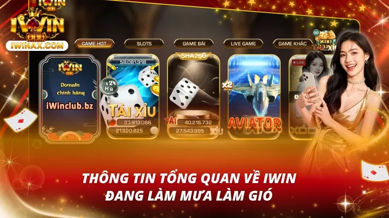Sảnh chính IWIN Club với các tab Game hot, Slots, Game bài, Live game và Game khác